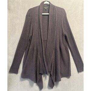 Eileen Fisher Ribbed Knit Open Cardigan Waterfall Sweater Plus Size 2X Purple